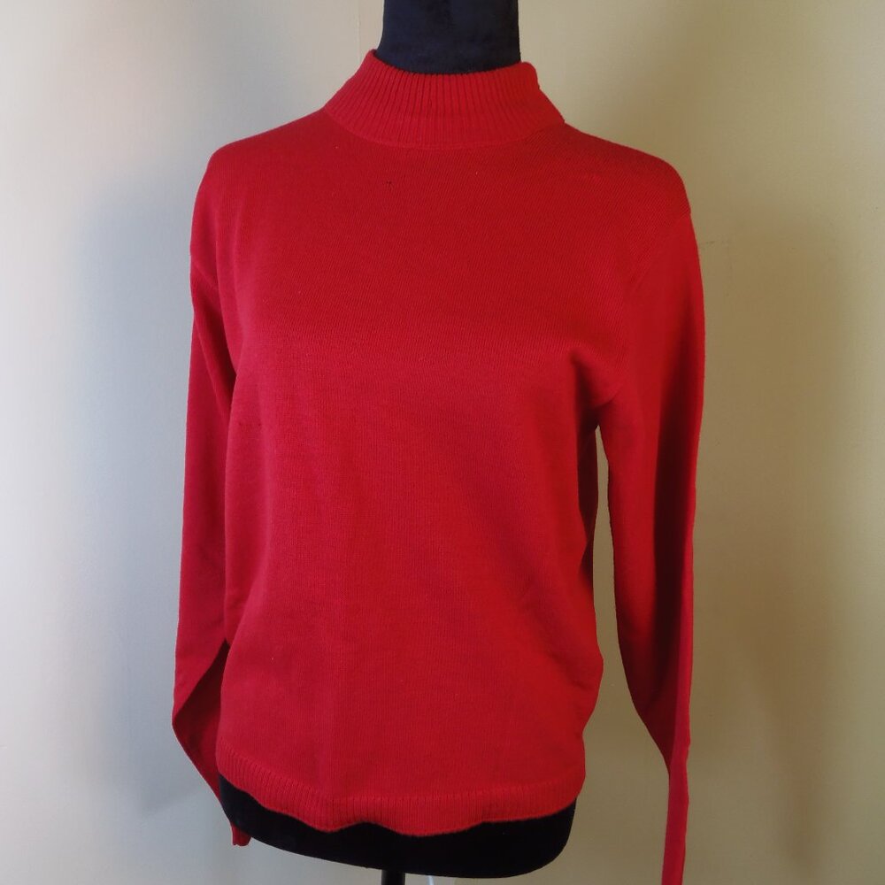 Vintage Pendleton Women's Small 100% Virgin Wool Mock Neck Sweater in Red‎ 80s